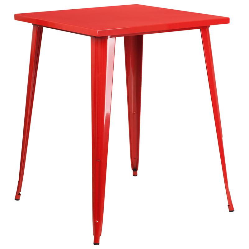 Commercial Grade 31.5'' Square Red Metal Indoor-Outdoor Bar Height Table - Flash Furniture