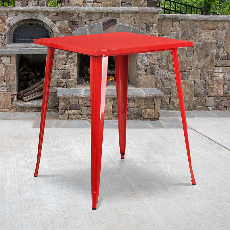Commercial Grade 31.5'' Square Red Metal Indoor-Outdoor Bar Height Table - Flash Furniture