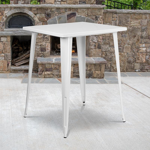 Commercial Grade 31.5'' Square White Metal Indoor-Outdoor Bar Height Table - Flash Furniture