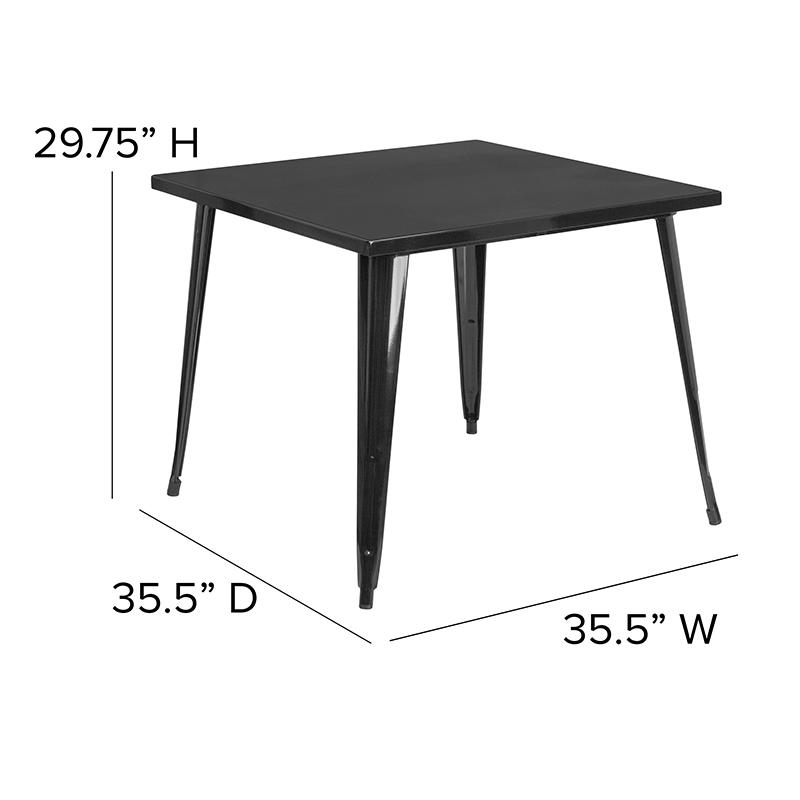 Commercial Grade 35.5'' Square Black Metal Indoor-Outdoor Table - Flash Furniture