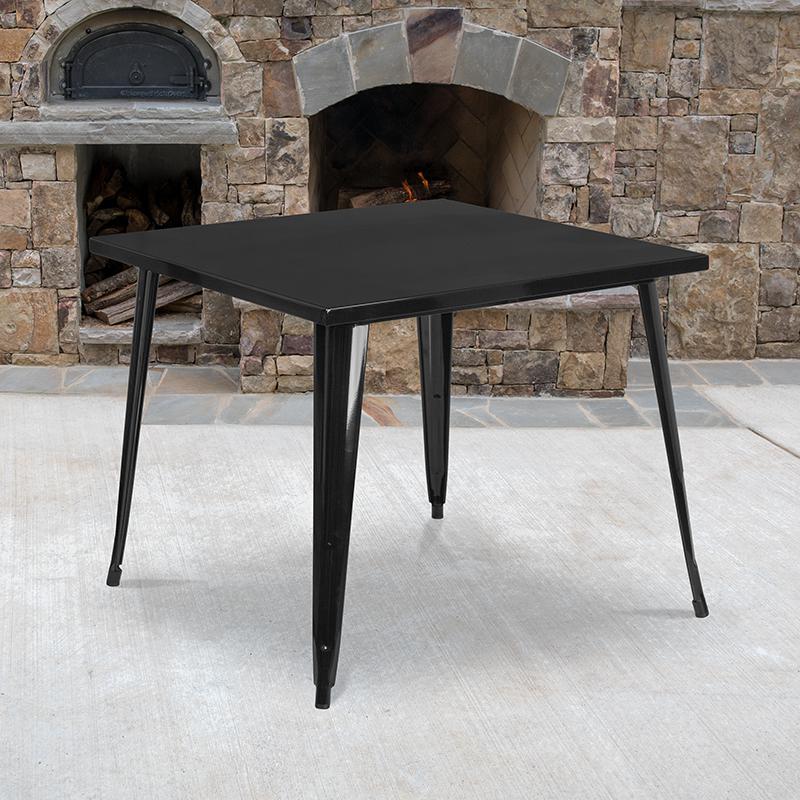 Commercial Grade 35.5'' Square Black Metal Indoor-Outdoor Table - Flash Furniture