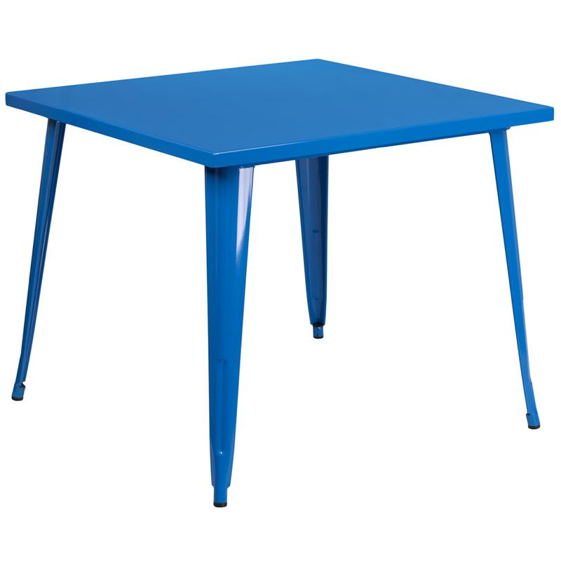 Commercial Grade 35.5'' Square Blue Metal Indoor-Outdoor Table - Flash Furniture