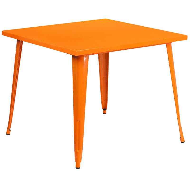 Commercial Grade 35.5'' Square Orange Metal Indoor-Outdoor Table - Flash Furniture