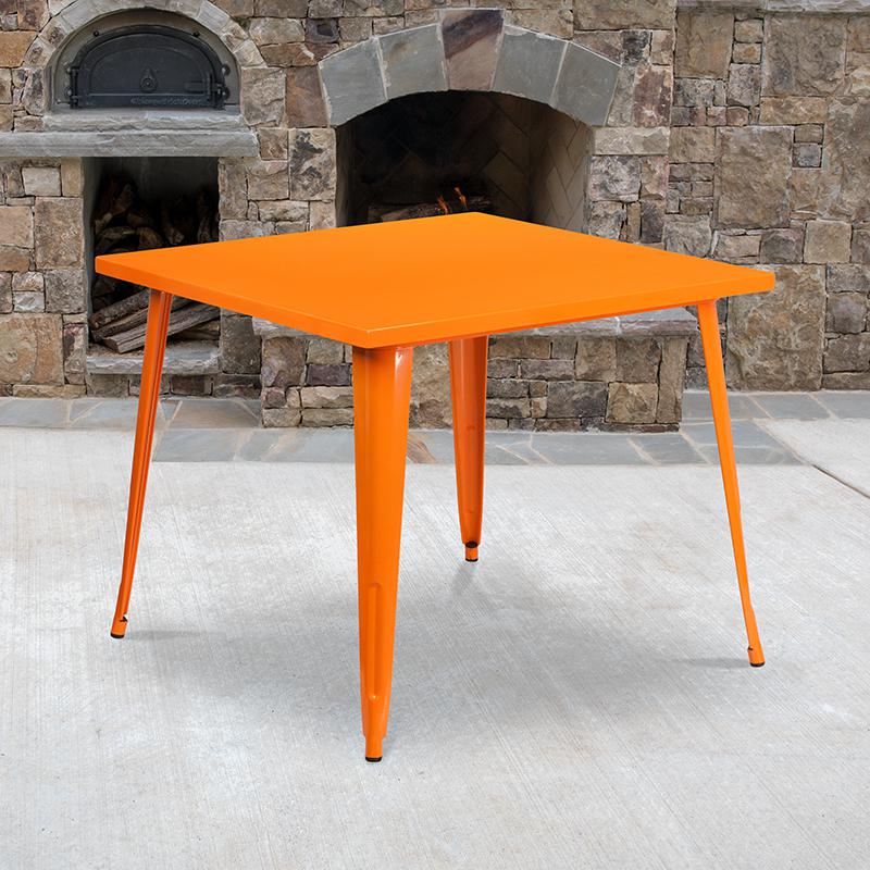 Commercial Grade 35.5'' Square Orange Metal Indoor-Outdoor Table - Flash Furniture