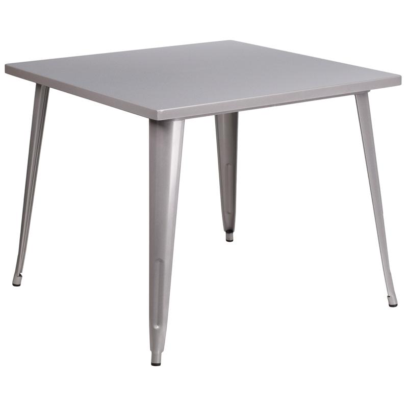 Commercial Grade 35.5'' Square Silver Metal Indoor-Outdoor Table - Flash Furniture