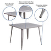 Commercial Grade 35.5'' Square Silver Metal Indoor-Outdoor Table - Flash Furniture