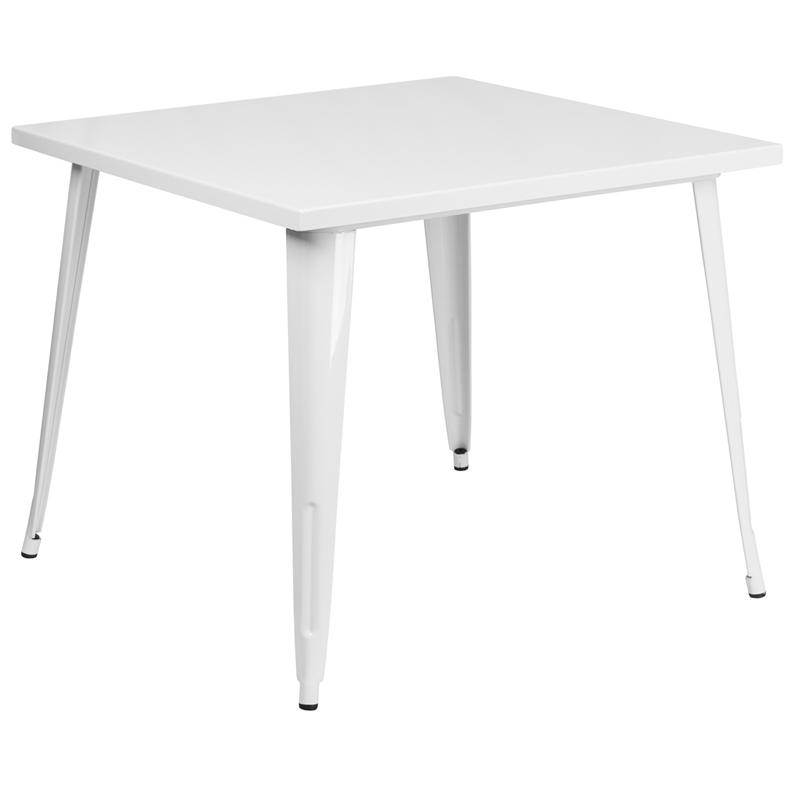 Commercial Grade 35.5'' Square White Metal Indoor-Outdoor Table - Flash Furniture