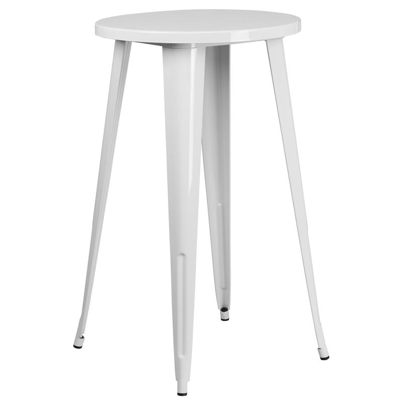 Commercial Grade 24'' Round White Metal Indoor-Outdoor Bar Height Table - Flash Furniture