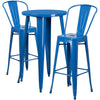 24'' Round Blue Metal Indoor-Outdoor Bar Table Set with 2 Cafe Stools - Flash Furniture