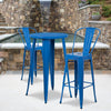 24'' Round Blue Metal Indoor-Outdoor Bar Table Set with 2 Cafe Stools - Flash Furniture