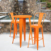 24'' Round Orange Metal Indoor-Outdoor Bar Table Set with 2 Cafe Stools - Flash Furniture