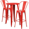 24'' Round Red Metal Indoor-Outdoor Bar Table Set with 2 Cafe Stools - Flash Furniture