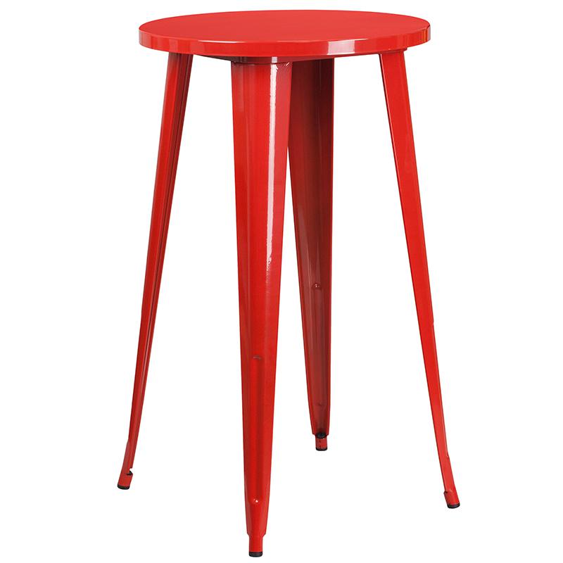 24'' Round Red Metal Indoor-Outdoor Bar Table Set with 2 Cafe Stools - Flash Furniture