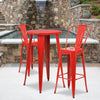 24'' Round Red Metal Indoor-Outdoor Bar Table Set with 2 Cafe Stools - Flash Furniture