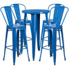 24'' Round Blue Metal Indoor-Outdoor Bar Table Set with 4 Cafe Stools - Flash Furniture