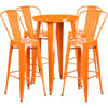 24'' Round Orange Metal Indoor-Outdoor Bar Table Set with 4 Cafe Stools - Flash Furniture