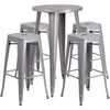 24'' Round Silver Metal Indoor-Outdoor Bar Table Set with 4 Seat Backless Stools - Flash Furniture