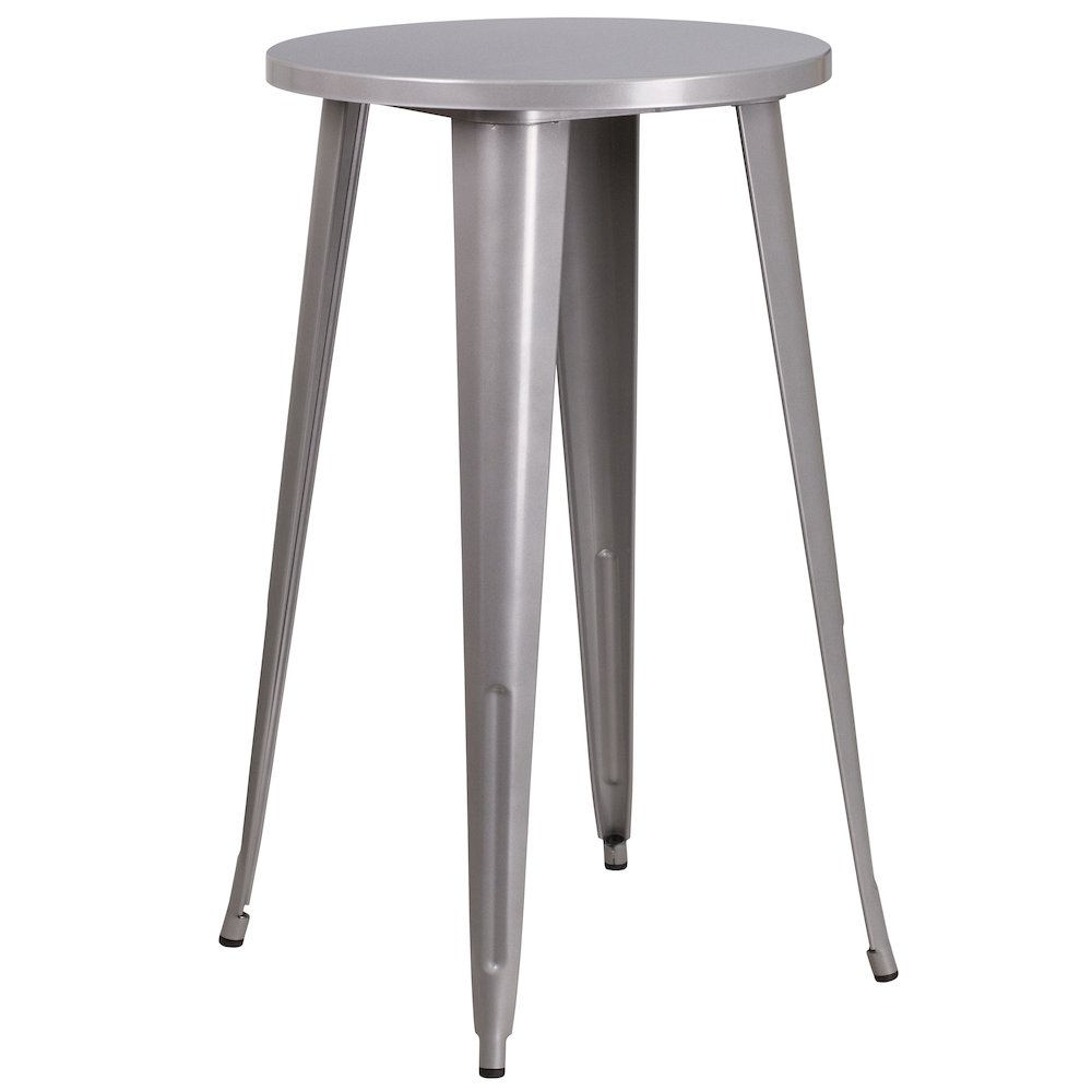 24'' Round Silver Metal Indoor-Outdoor Bar Table Set with 4 Seat Backless Stools - Flash Furniture