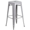 24'' Round Silver Metal Indoor-Outdoor Bar Table Set with 4 Seat Backless Stools - Flash Furniture