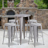 24'' Round Silver Metal Indoor-Outdoor Bar Table Set with 4 Seat Backless Stools - Flash Furniture