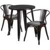 24'' Round Black-Antique Gold Metal Indoor-Outdoor Table Set with 2 Arm Chairs - Flash Furniture