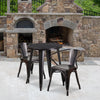 24'' Round Black-Antique Gold Metal Indoor-Outdoor Table Set with 2 Arm Chairs - Flash Furniture