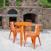 24'' Round Orange Metal Indoor-Outdoor Table Set with 2 Arm Chairs - Flash Furniture