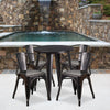 24'' Round Black-Antique Gold Metal Indoor-Outdoor Table Set with 4 Arm Chairs - Flash Furniture