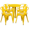 24'' Round Yellow Metal Indoor-Outdoor Table Set with 4 Arm Chairs - Flash Furniture