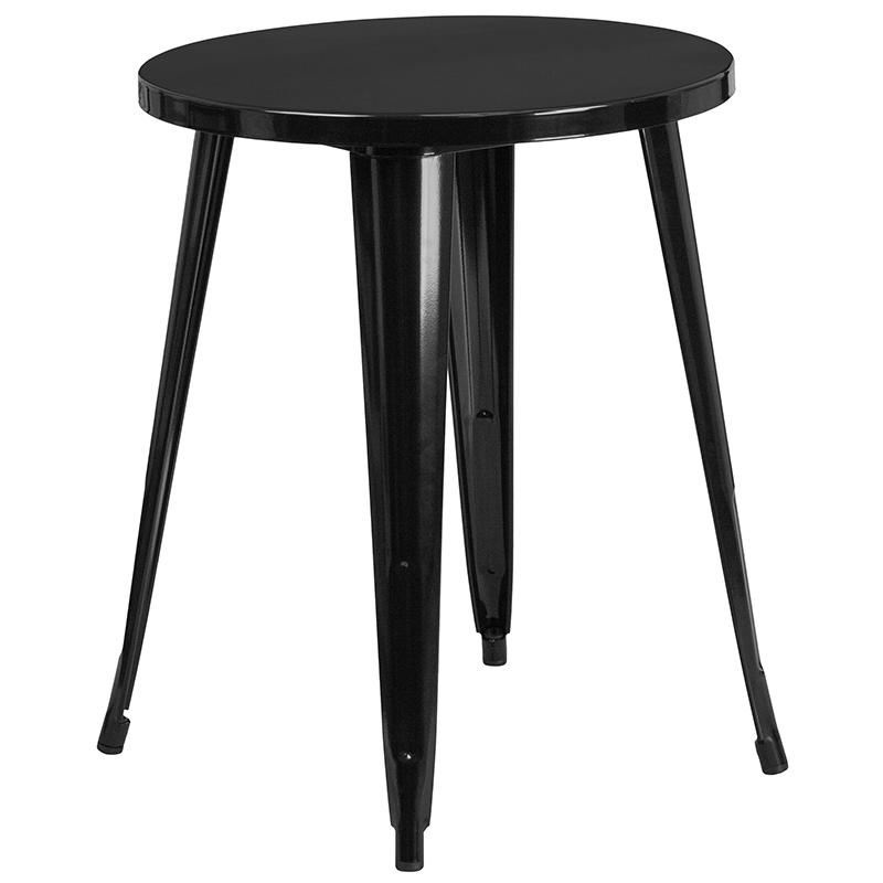 24'' Round Black Metal Indoor-Outdoor Table Set with 4 Cafe Chairs - Flash Furniture