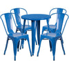 24'' Round Blue Metal Indoor-Outdoor Table Set with 4 Cafe Chairs - Flash Furniture
