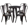 24'' Round Black-Antique Gold Metal Indoor-Outdoor Table Set with 4 Cafe Chairs - Flash Furniture