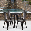 24'' Round Black-Antique Gold Metal Indoor-Outdoor Table Set with 4 Cafe Chairs - Flash Furniture