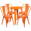 24'' Round Orange Metal Indoor-Outdoor Table Set with 4 Cafe Chairs - Flash Furniture