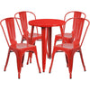 24'' Round Red Metal Indoor-Outdoor Table Set with 4 Cafe Chairs - Flash Furniture