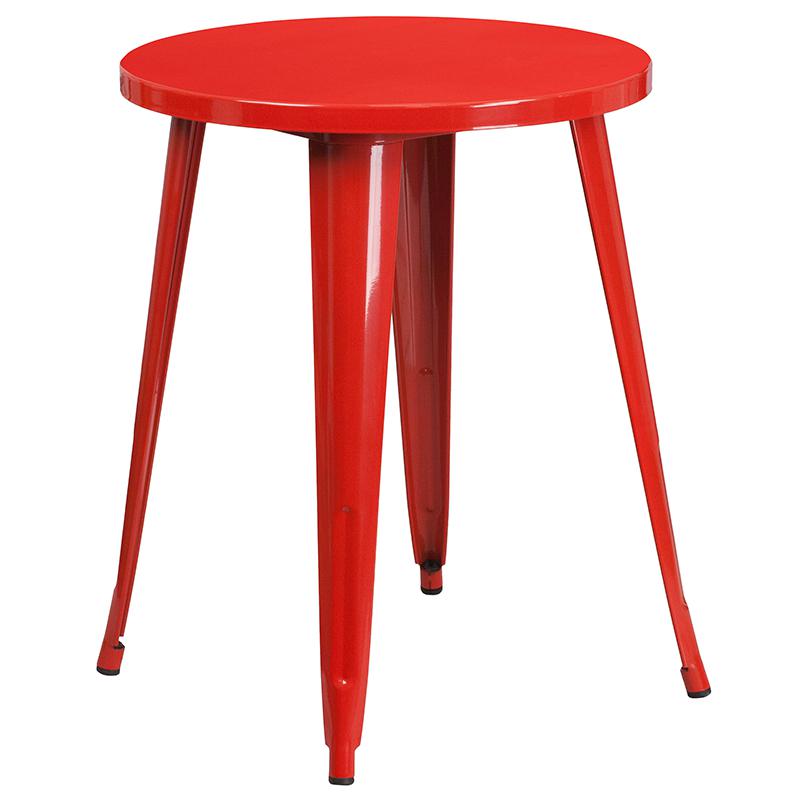 24'' Round Red Metal Indoor-Outdoor Table Set with 4 Cafe Chairs - Flash Furniture