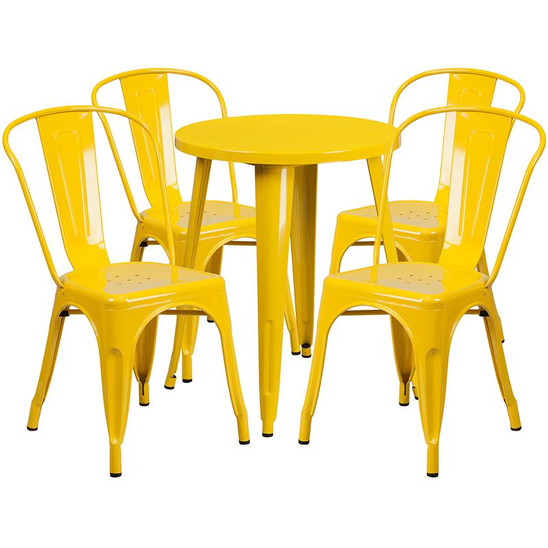 24'' Round Yellow Metal Indoor-Outdoor Table Set with 4 Cafe Chairs - Flash Furniture