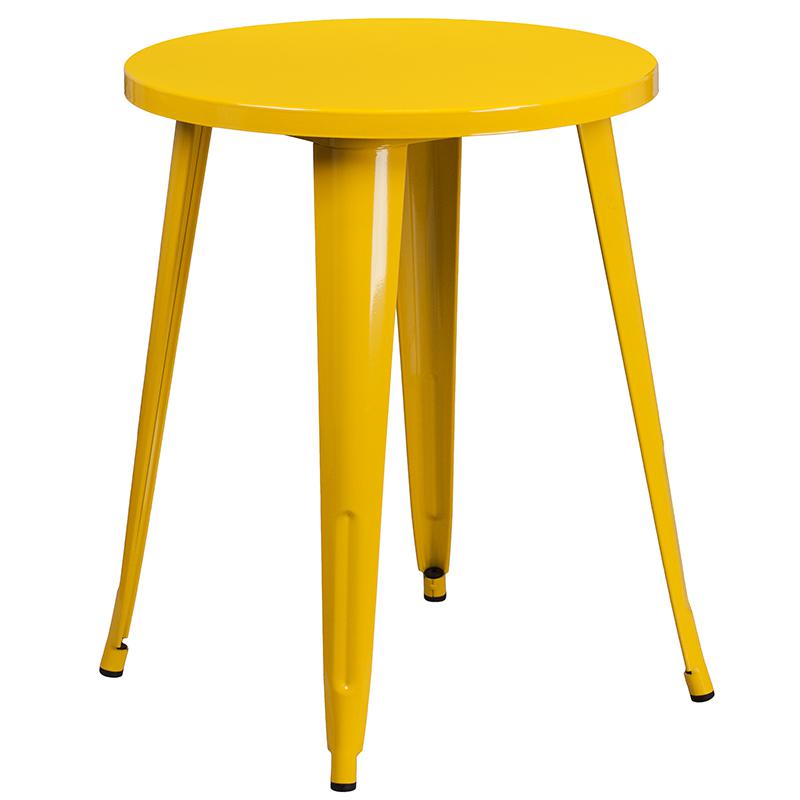 24'' Round Yellow Metal Indoor-Outdoor Table Set with 4 Cafe Chairs - Flash Furniture