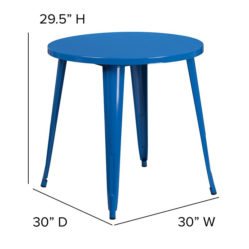 Commercial Grade 30'' Round Blue Metal Indoor-Outdoor Table - Flash Furniture