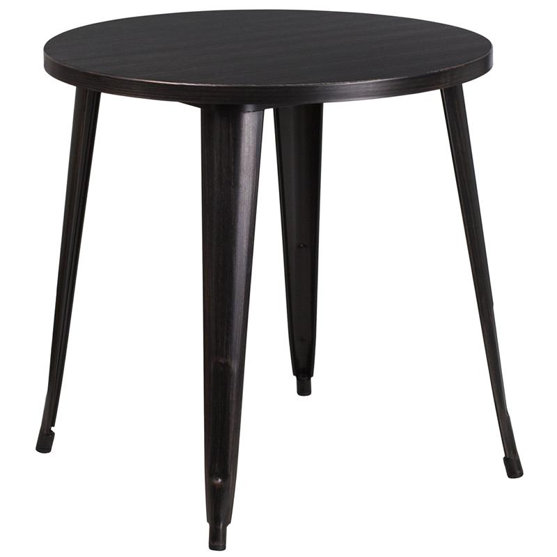 Commercial Grade 30'' Round Black-Antique Gold Metal Indoor-Outdoor Table - Flash Furniture