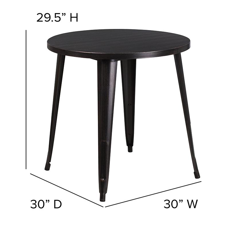 Commercial Grade 30'' Round Black-Antique Gold Metal Indoor-Outdoor Table - Flash Furniture