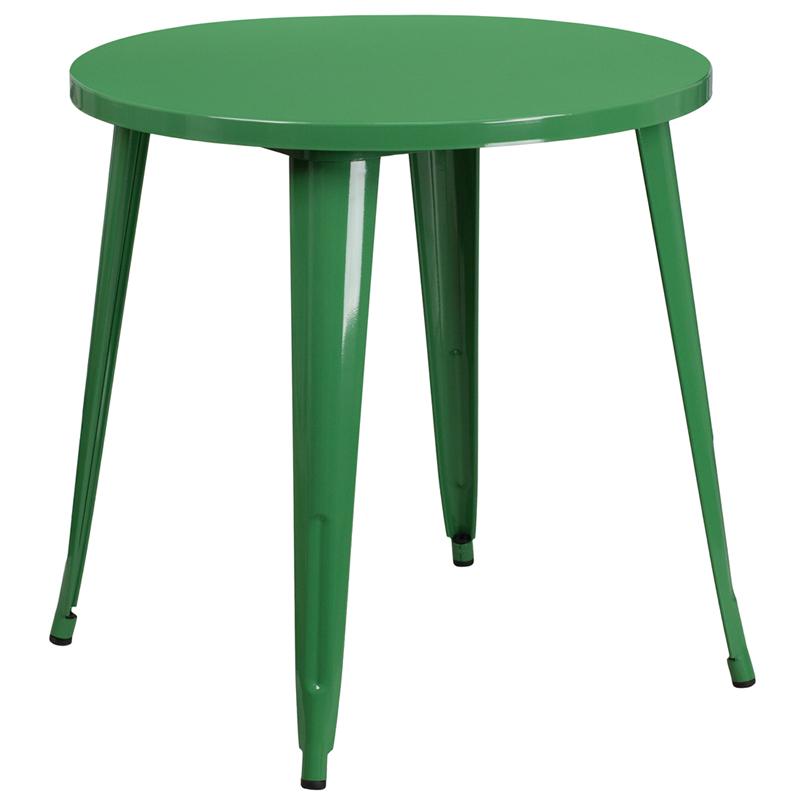 Commercial Grade 30'' Round Green Metal Indoor-Outdoor Table - Flash Furniture