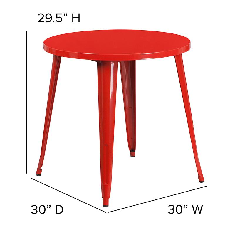 Commercial Grade 30'' Round Red Metal Indoor-Outdoor Table - Flash Furniture