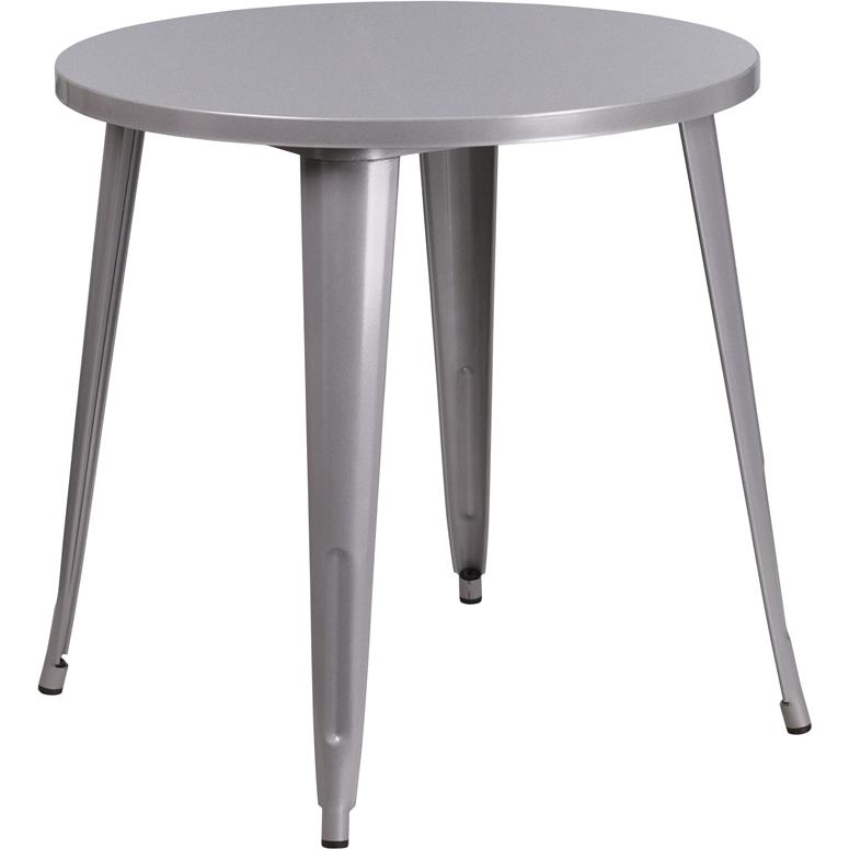 Commercial Grade 30'' Round Silver Metal Indoor-Outdoor Table - Flash Furniture