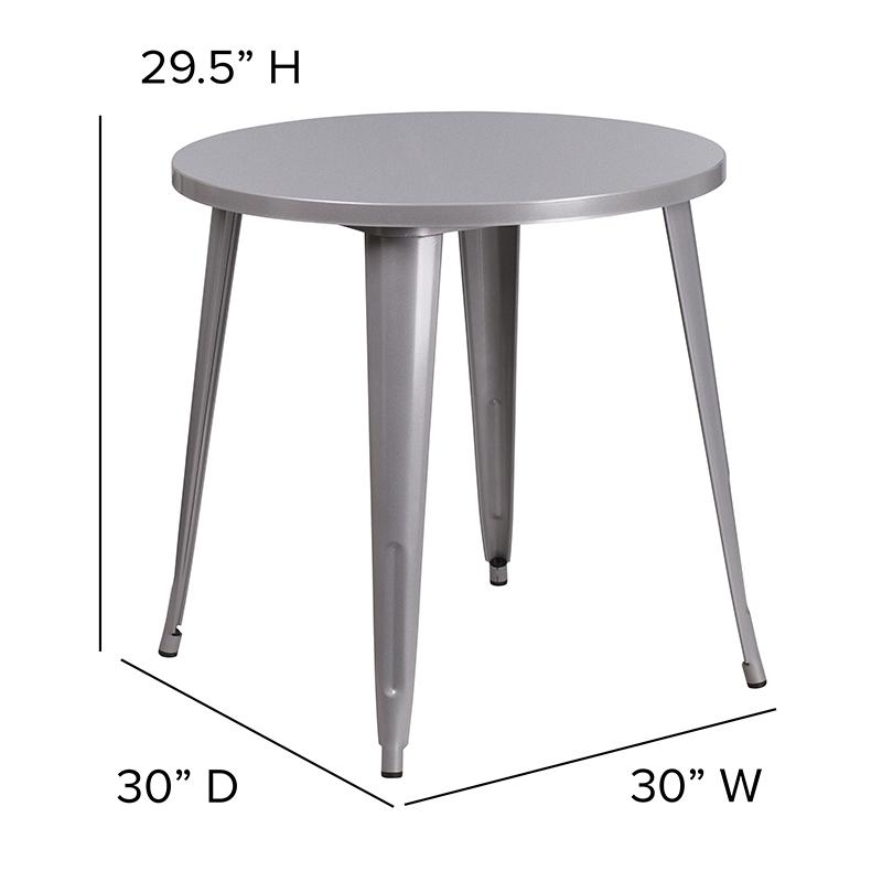 Commercial Grade 30'' Round Silver Metal Indoor-Outdoor Table - Flash Furniture