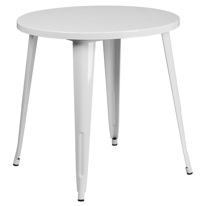 Commercial Grade 30'' Round White Metal Indoor-Outdoor Table - Flash Furniture