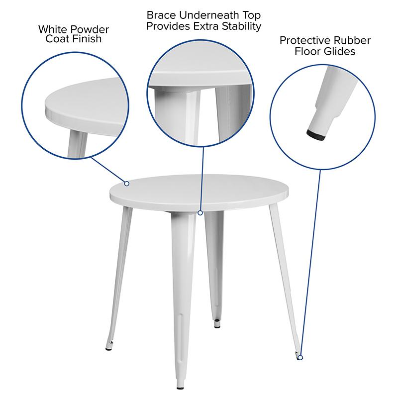 Commercial Grade 30'' Round White Metal Indoor-Outdoor Table - Flash Furniture