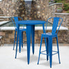 30'' Round Blue Metal Indoor-Outdoor Bar Table Set with 2 Cafe Stools - Flash Furniture