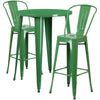 30'' Round Green Metal Indoor-Outdoor Bar Table Set with 2 Cafe Stools - Flash Furniture