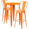 30'' Round Orange Metal Indoor-Outdoor Bar Table Set with 2 Cafe Stools - Flash Furniture